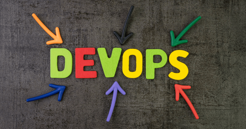 Stock photo with word DEVOPS and arrows pointing to DevOps