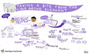 Graphic recording of the presentation titled Taking a bite from the cloud native elephant by Frank Murphy at SKILup Day.
